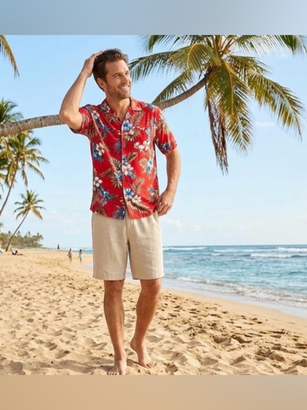 George Men’s Rayon Floral Hawaiian Camp Shirt Red Blue 3XL
